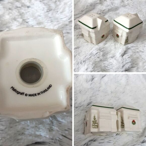 VINTAGE Pfaltzgraff Victorian Lane Christmas House S & P Shakers Retired - Picture 1 of 5